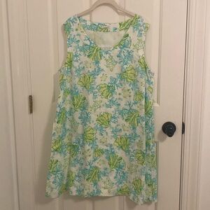 100% Linen J. Jill Love Linen Ocean Coral Nautical Pattern LP Petite Large Dress